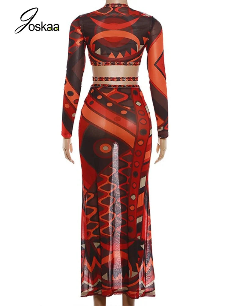 Women's Mesh Long Sleeve Two Piece Set - Detail View