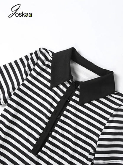 Women's Striped V-neck Bodycon Romper - Model Wearing Style