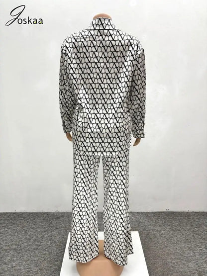 Women's Long Sleeve Flare Wide Leg Two Piece Set Silver – Detail View