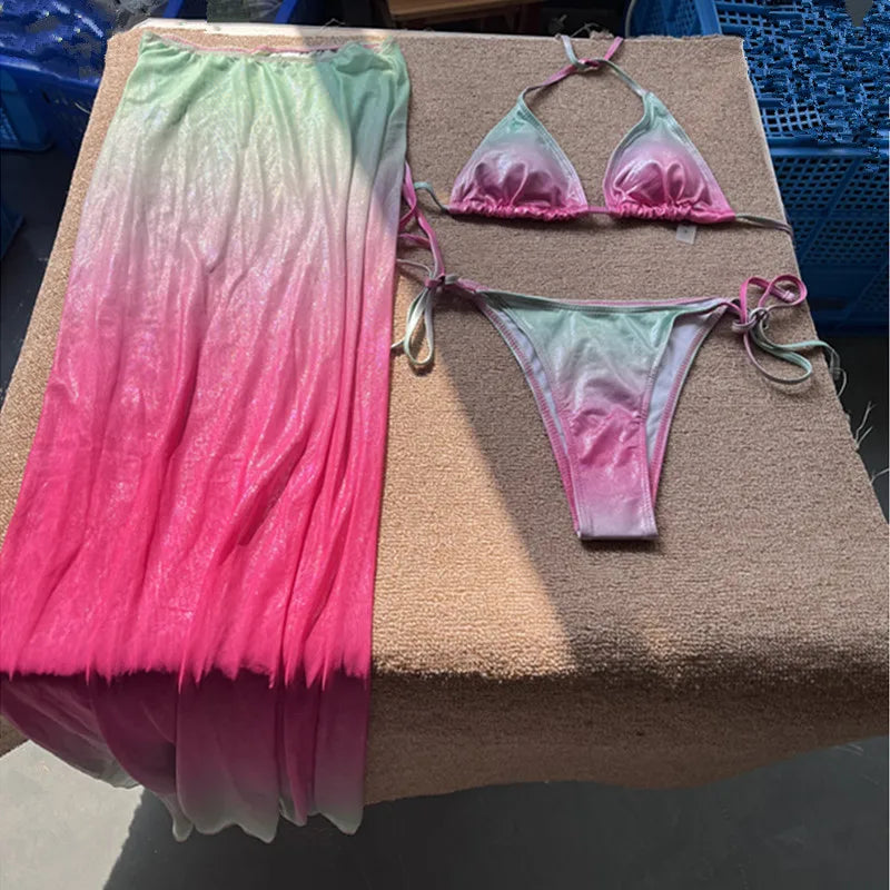 Women's Backless Maxi Swimwear Piece Triangl Bikini Set