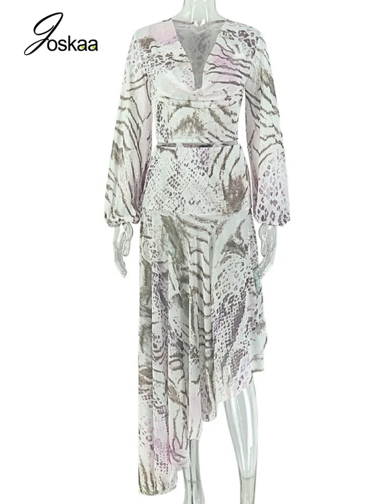 Women's Zebra Print Snake Print Mesh V-neck Two Piece Set - Detail View 3