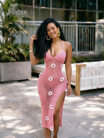 Women's Knit Backless Cutout Ribbed Maxi Dress Orange – Side View