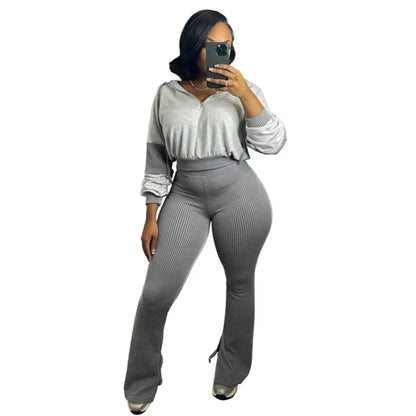 Women's Long Sleeve Flare Hooded Two Piece Set