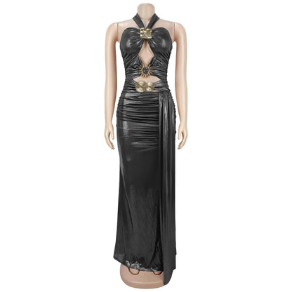 Women's Ruched Cutout Halter Bodycon Maxi Dress - Detail View 6