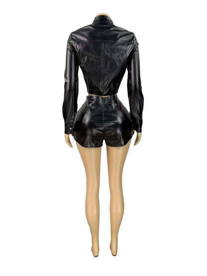 Joskaa Faux Leather Long Sleeve Two Piece Set - two piece set image 4