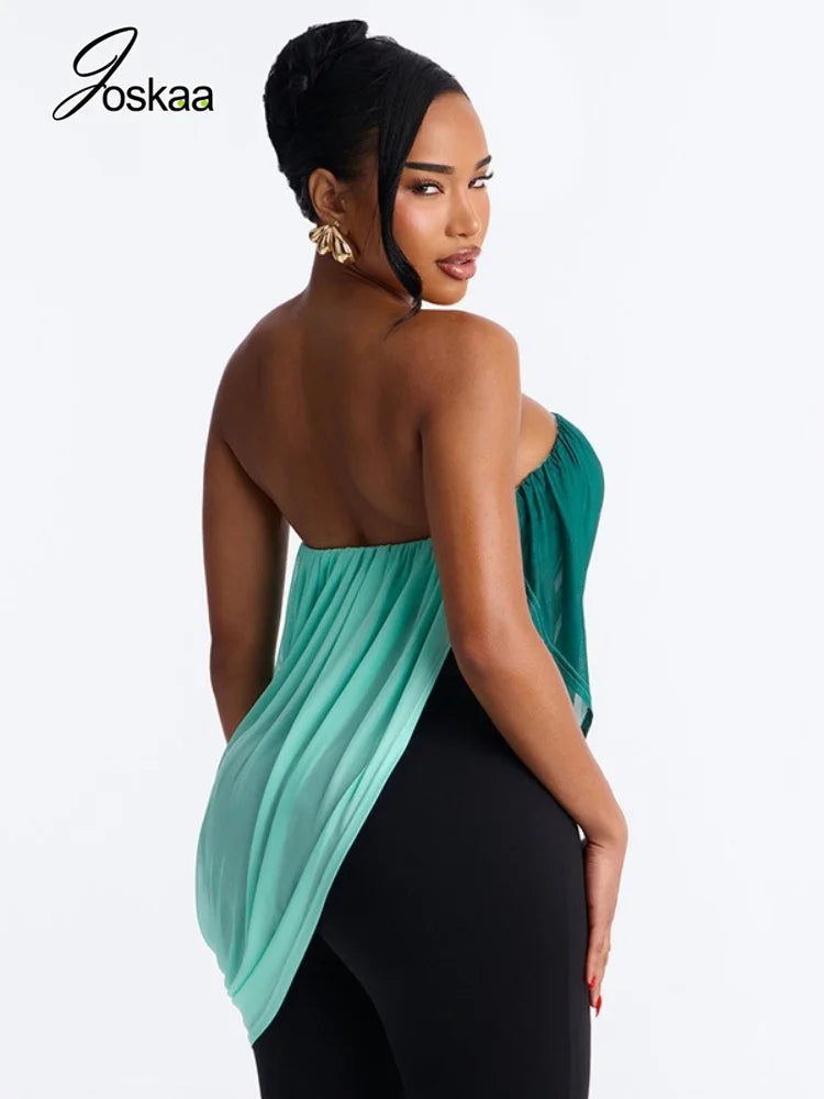 Women's Mesh Ruched Strapless One Shoulder Top - Side View