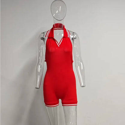 Women's Stripe Backless Halter Sleeveless Romper