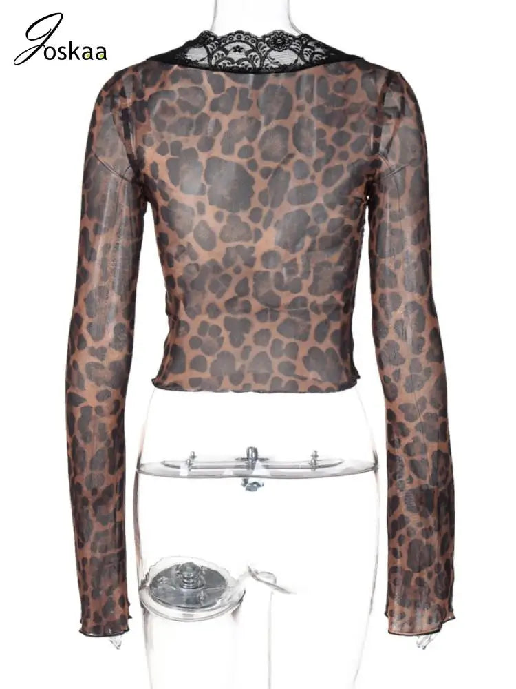 Women's Floral Print Mesh Long Sleeve Top Black – Detail View