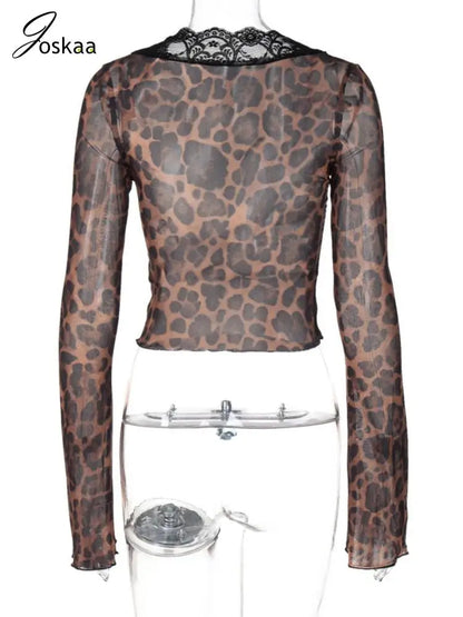 Women's Floral Print Mesh Long Sleeve Top Black – Detail View