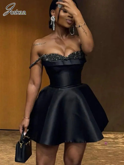 Women's Sequin Bodycon Elegant Splicing Prom Mini Dress Black – Front View