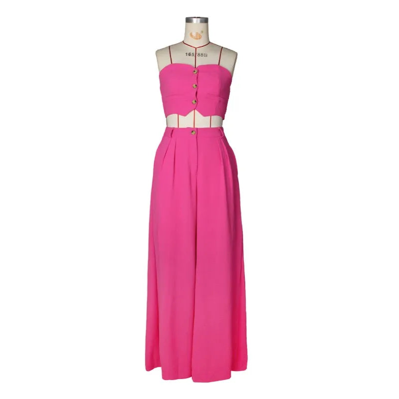 Women's Strapless Flare Wide Leg Two Piece Set