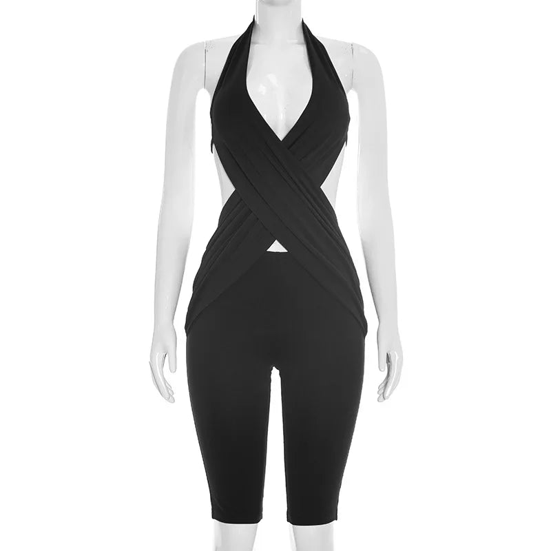 Women's V-neck Halter Bodycon Romper - Additional View 9