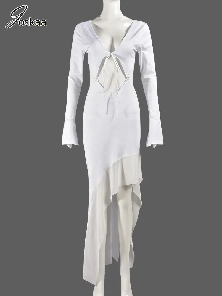 Women's Backless Cutout Long Sleeve Dress White – Back View