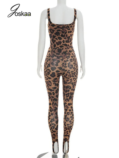 Women's Leopard Print Sleeveless High Waist Two Piece Set Leopard Print – Detail View