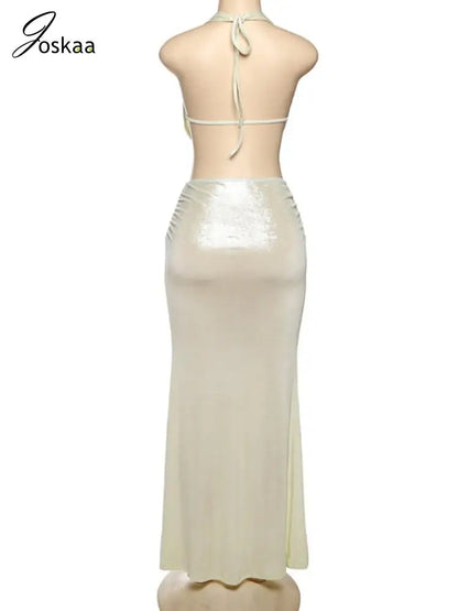 Women's Sequin Halter Maxi Two Piece Set Apricot – Detail View