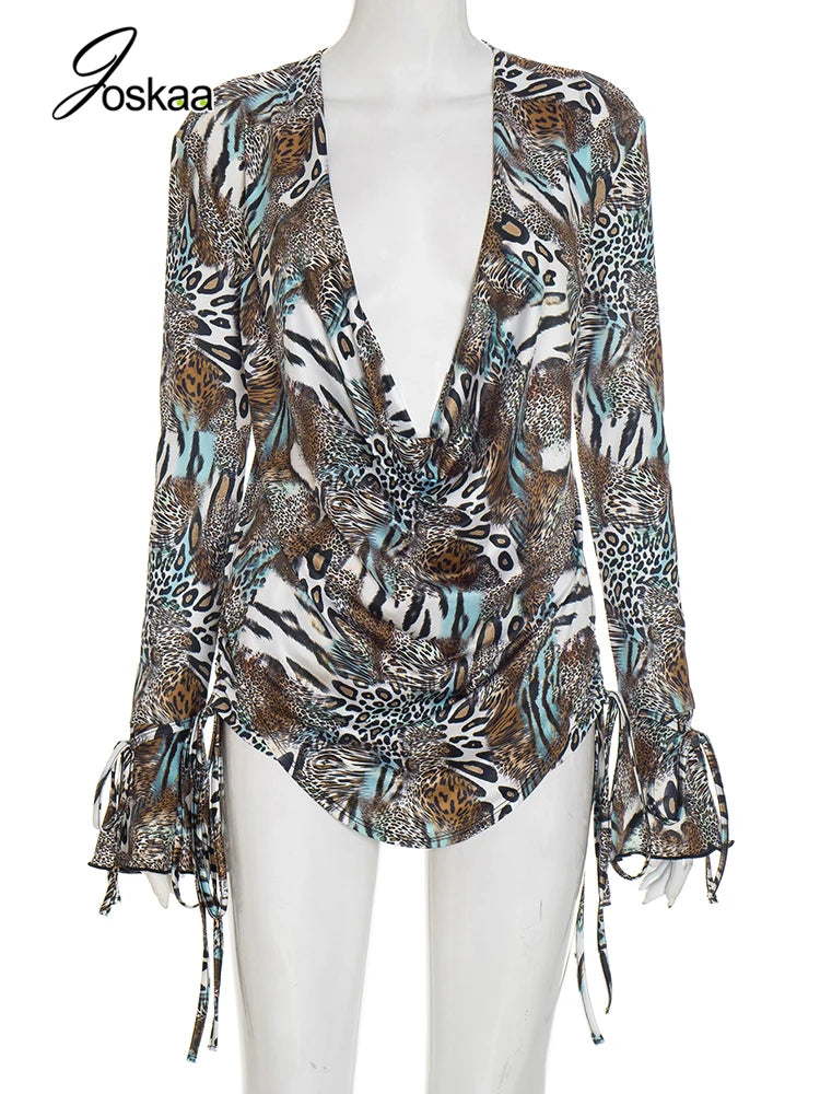 Women's Leopard Print Backless Two Piece Set Brown – Back View