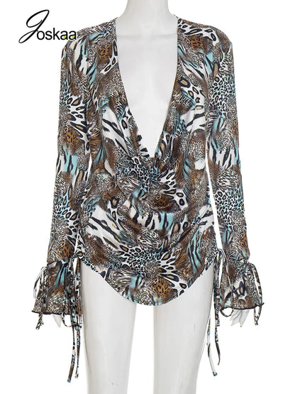 Women's Leopard Print Backless Two Piece Set Brown – Back View