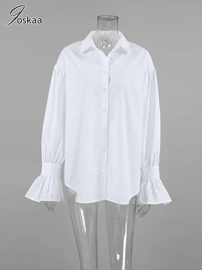 Women's Long Sleeve Oversized Shirt Fall Top White – Back View
