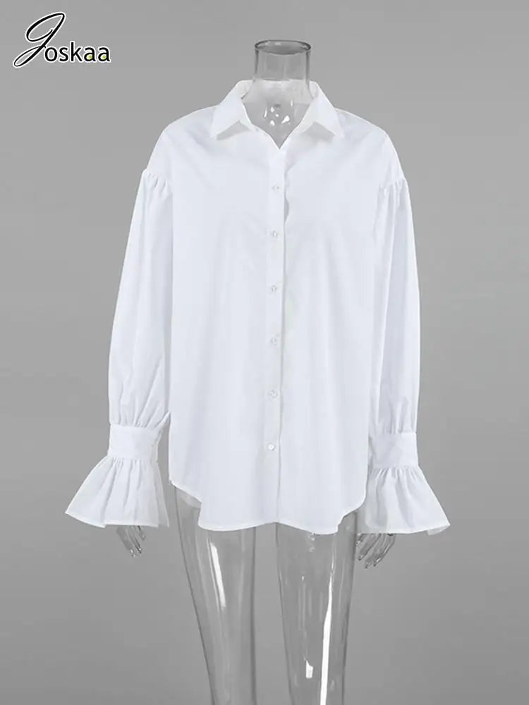 Women's Long Sleeve Oversized Shirt Fall Top White – Back View