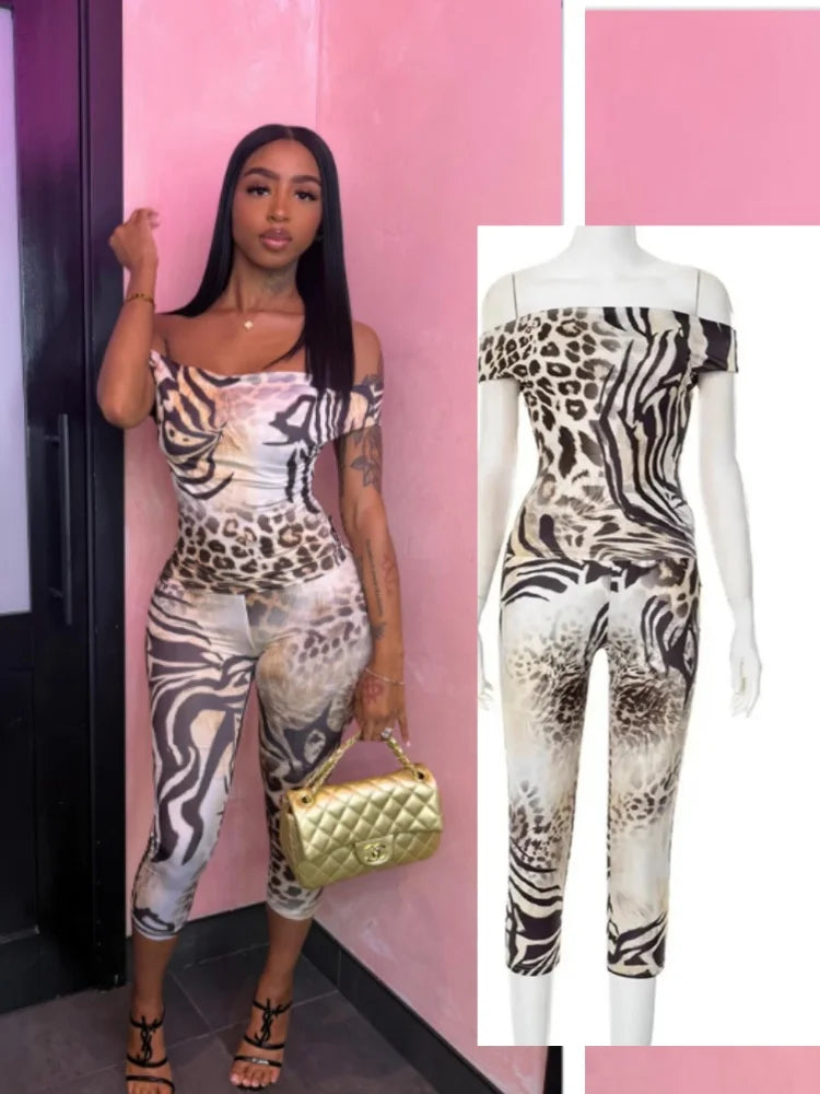 Women's Leopard Print Backless Crop Two Piece Set – Women's Fashion Wholesale – Front View