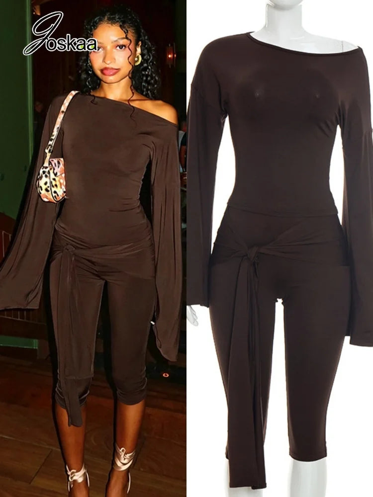 Women's Long Sleeve Wide Leg Two Piece Set - Women's Fashion Wholesale - Front View