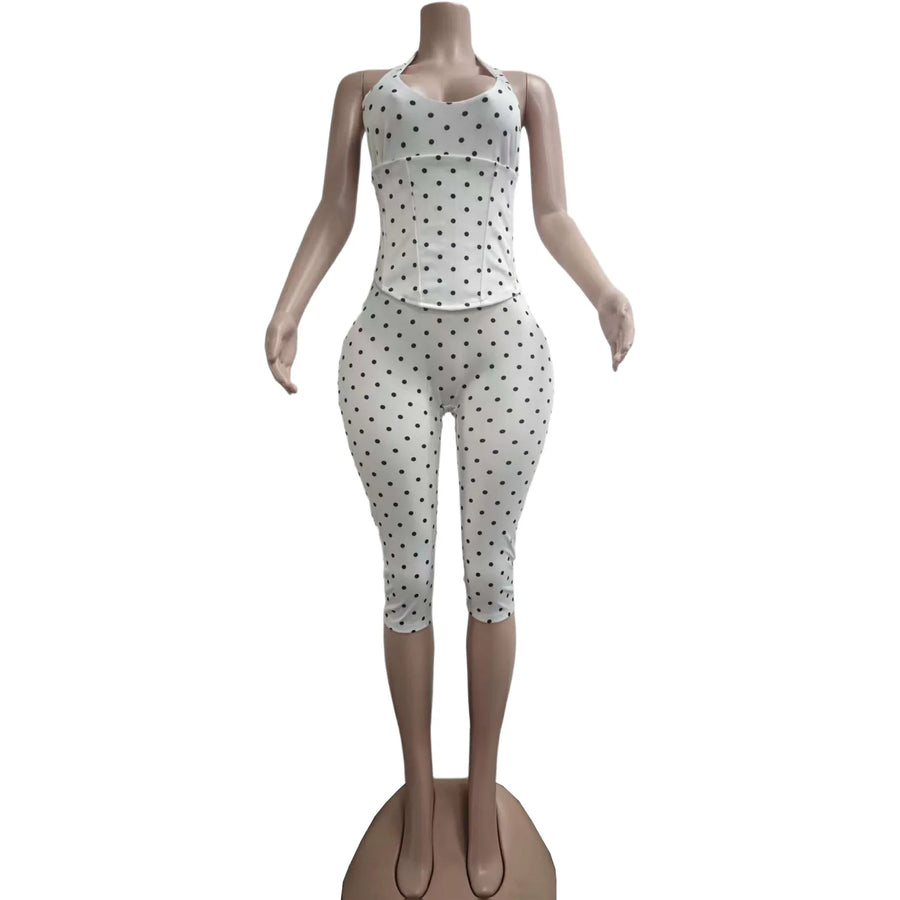 Women's Polka Dot Backless Halter Two Piece Set