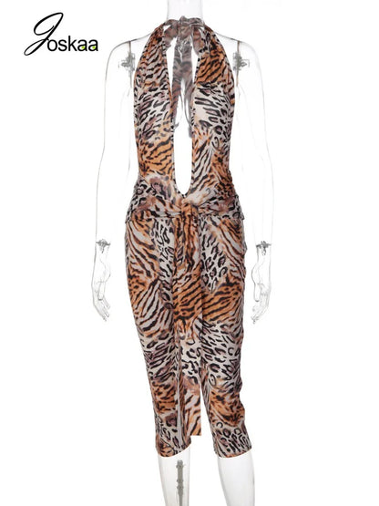 Women's Leopard Print Lace Ruched Romper Leopard Print – Back View