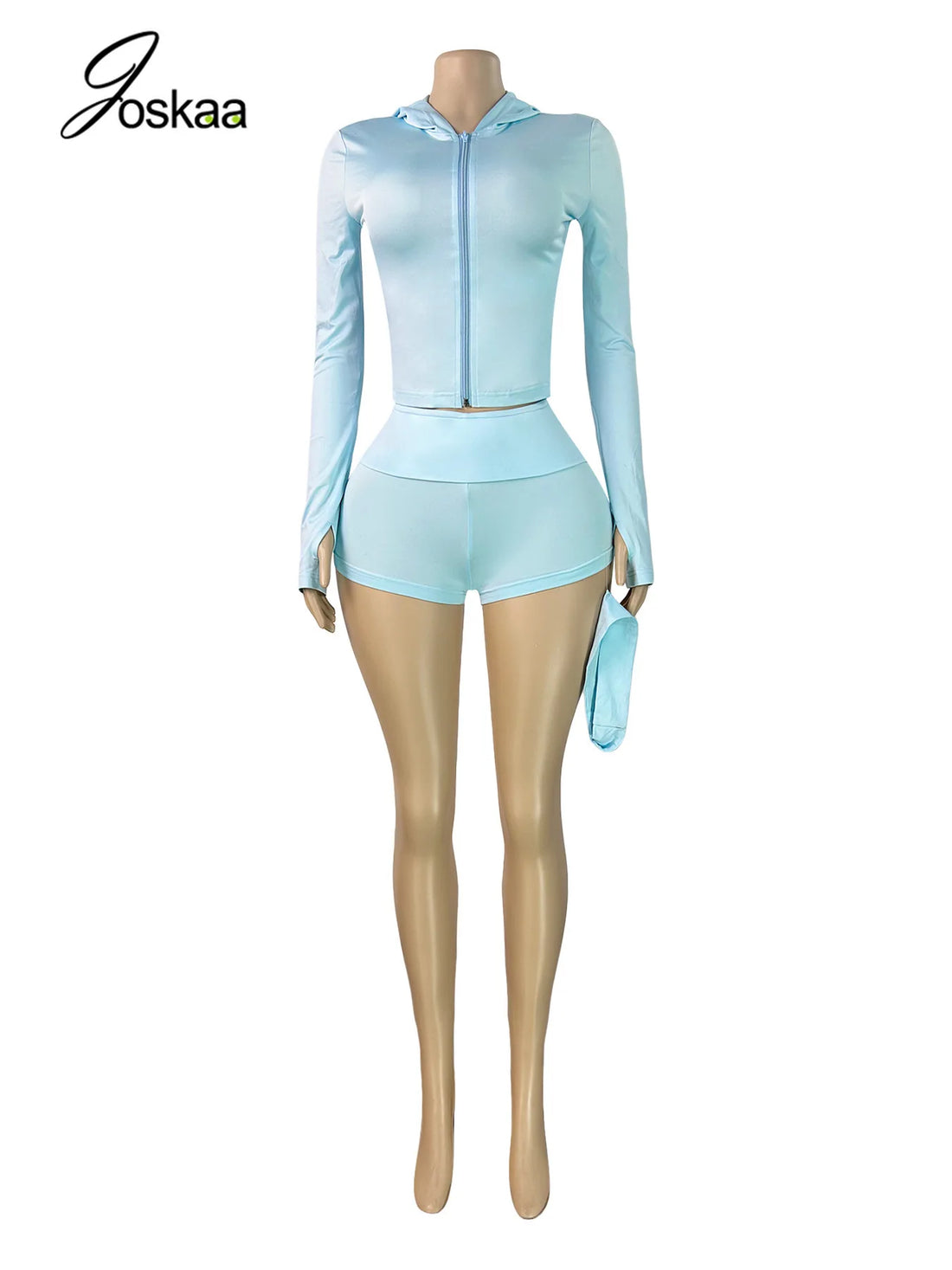 Women's Long Sleeve Zip Hooded Two Piece Set Pink – Back View