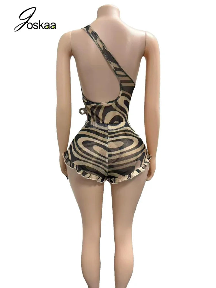 Women's Zebra Print Mesh Backless Two Piece Set - Detail View 5