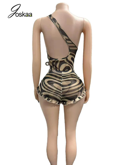 Women's Zebra Print Mesh Backless Two Piece Set - Detail View 5