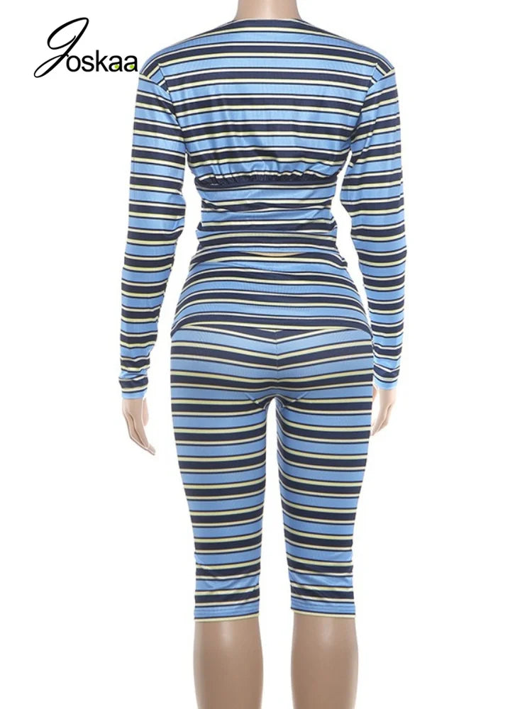 Women's Striped Long Sleeve Two Piece Set - Detail View