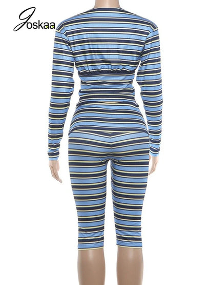 Women's Striped Long Sleeve Two Piece Set - Detail View