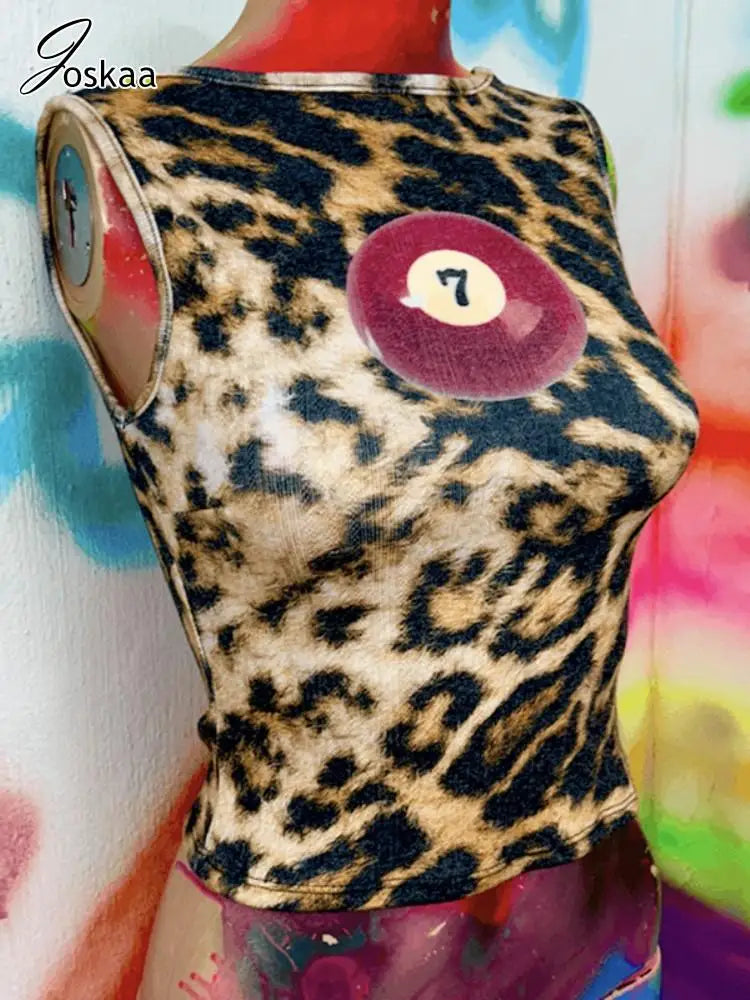 Wholesale Women's Leopard Print Sleeveless Top Black – Front View