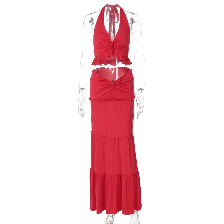Joskaa Halter Maxi Two Piece Set Sling Neck Ruffle - two piece set image 8