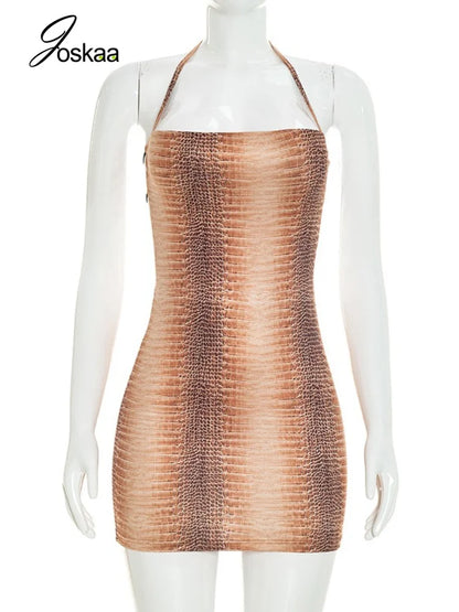 Women's Snake Print Cutout Halter Sleeveless Mini Dress - Back View