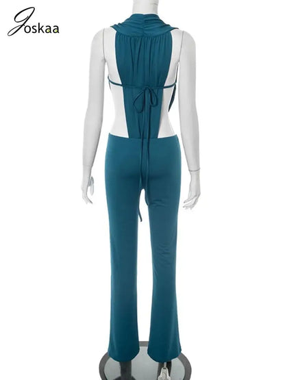 Wholesale Women's Sleeveless Flare Two Piece Set Blue – Detail View