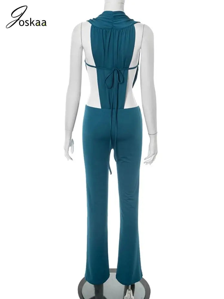 Wholesale Women's Sleeveless Flare Two Piece Set Blue – Detail View