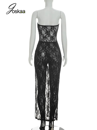 Women's Lace Mesh Strapless Two Piece Set White – Detail View