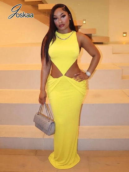 Women's Ruched Cutout Bodycon Maxi Dress - Side View