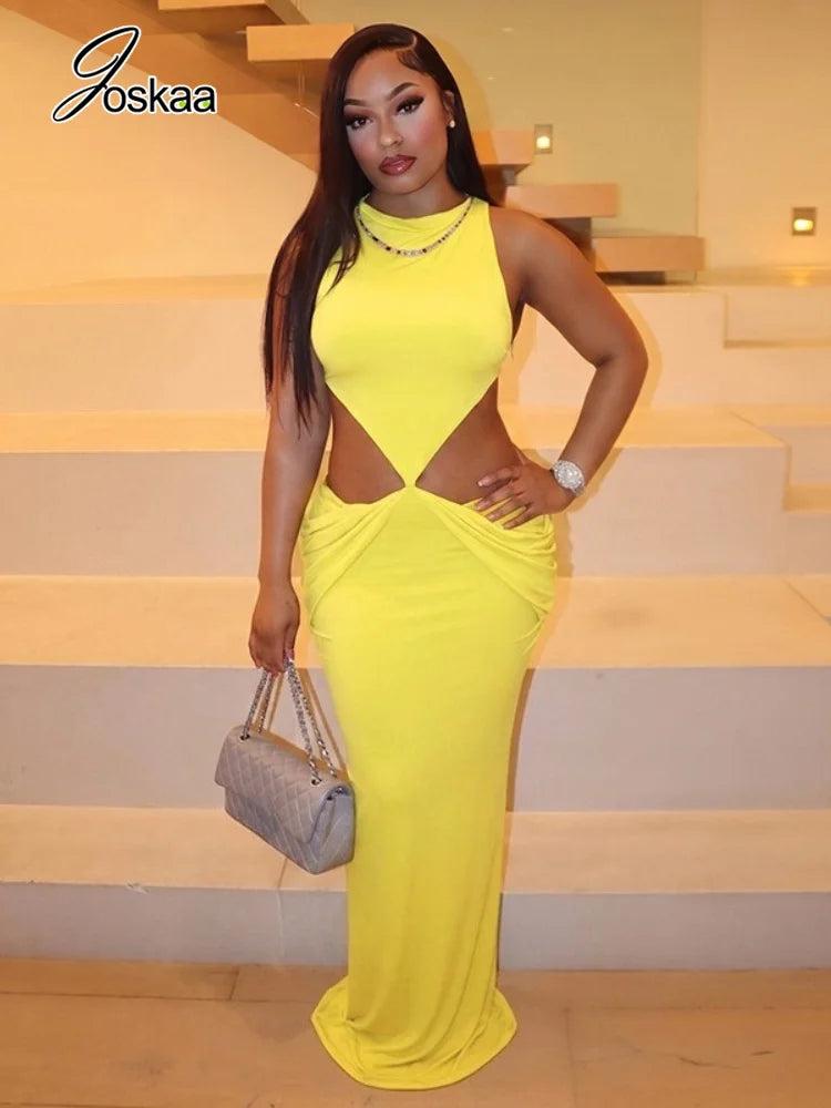 Women's Ruched Cutout Bodycon Maxi Dress - Side View