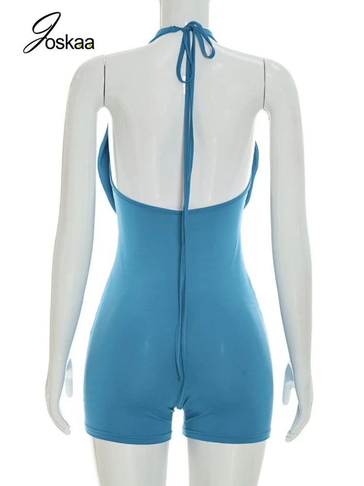 Women's Backless Halter Sleeveless Bodycon Romper - Detail View