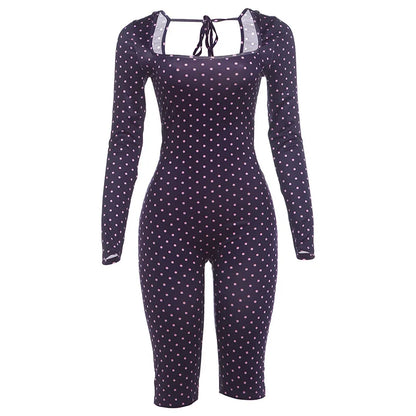 Women's Polka Dot Long Sleeve Sleeveless Bodycon Romper - Additional View 7
