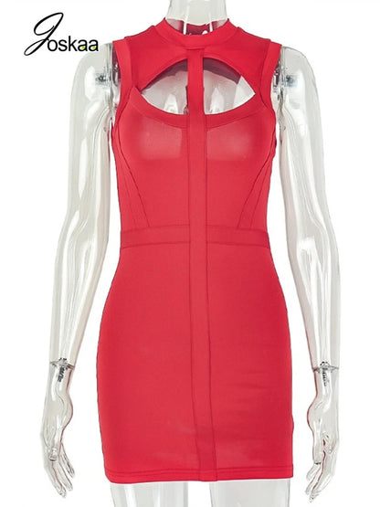 Women's Backless Cutout Sleeveless Mini Dress Red – Back View