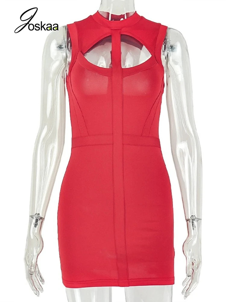 Women's Backless Cutout Sleeveless Mini Dress Red – Back View