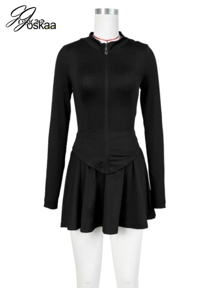 Women's Long Sleeve Zip Pleated Two Piece Set Blue – Back View