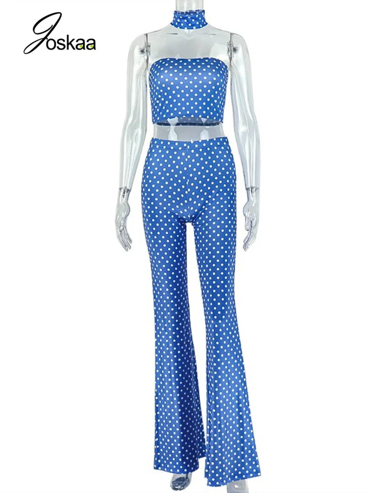Women's Polka Dot Strapless High Waist Two Piece Set Polka Dot Blue – Back View