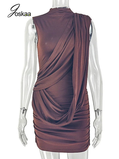 Women's Ruched Sleeveless One Shoulder Bodycon Mini Dress - Back View