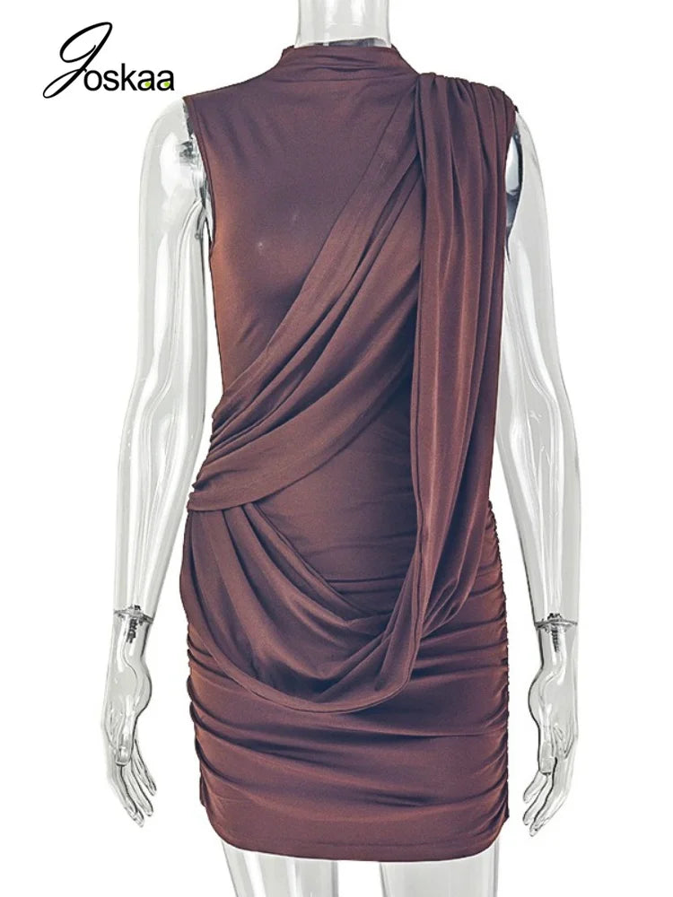 Women's Ruched Sleeveless One Shoulder Bodycon Mini Dress - Back View