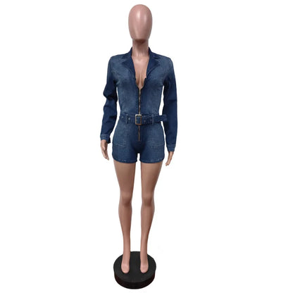 Women's Denim Long Sleeve Bodycon Romper