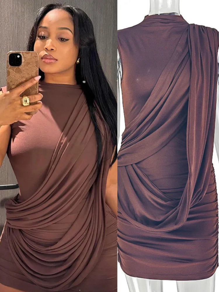 Women's Ruched Sleeveless One Shoulder Bodycon Mini Dress - Additional View 8